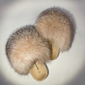 Real Gold Sliver Fox Fur Slippers